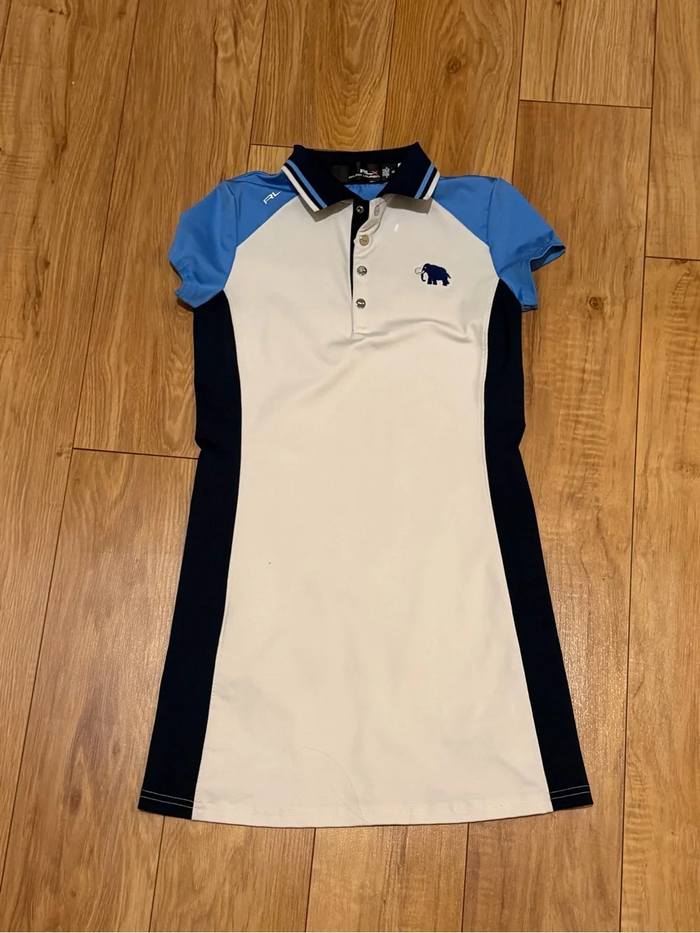 Ralph Lauren White Polo Dress with Light Blue Sleeves and Navy Panels